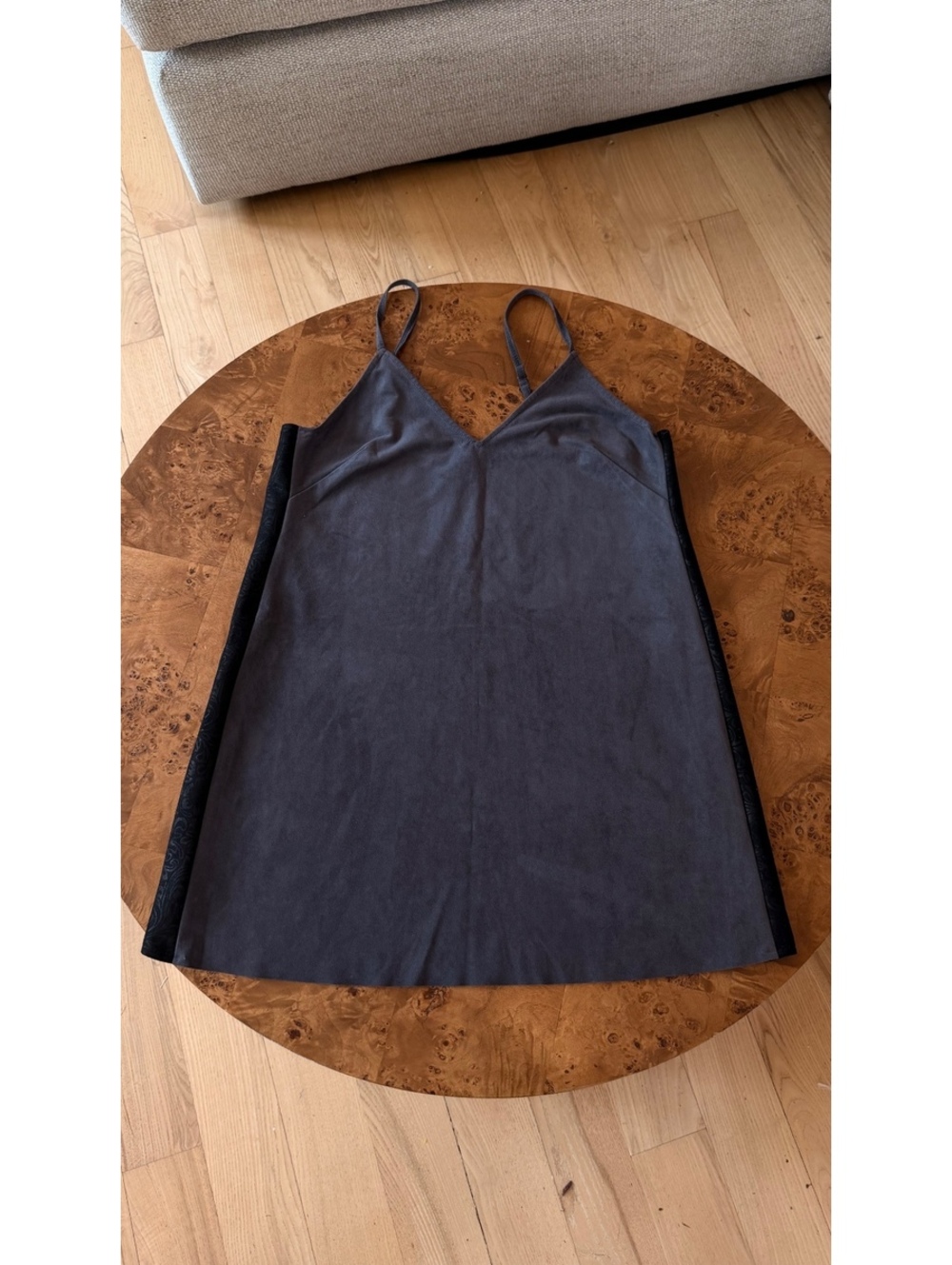 Aritzia Wilfred Free Gray and Black Suede Style Mini Dress with Side Panels